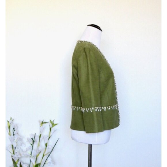 NEW! TORY BURCH Avery Hills Embellished Jacket Linen Blend Green SZ 4 - Picture 14 of 16